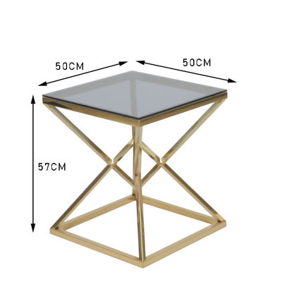 購入 50x50cmの現代0.47cbmステンレス鋼およびガラス コーヒー テーブル オンライン製造