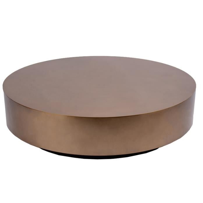 DIA120x30cm Round Black Steel Base Coffee Table Burnished Brass Top