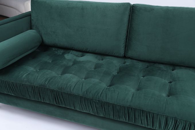 モジュラー房状のボタンのビロードのオフィスのソファーの居間3 Seater Sectionals 0